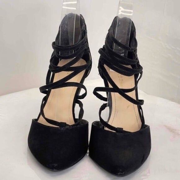 BCBGeneration Zolee2 Suede Black Womens Strappy Pointy Toe Wedge Heels Size 7M - Picture 6 of 9